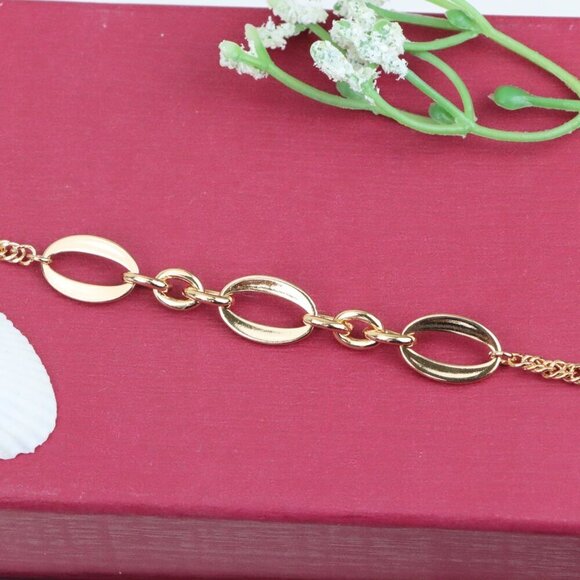 "Oval Link Rose Gold Bracelet in Polished High-Quality Brass, XPBL1142 - Picture 11 of 12